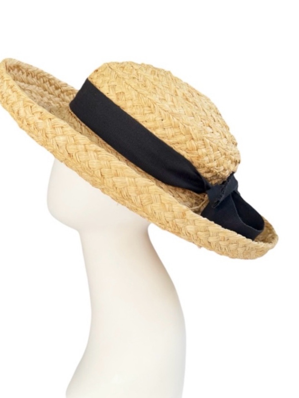 Helen Kaminski Original Classic 5 Natural Raffia Straw Hat with Black Ribbon - Picture 3 of 7
